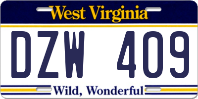 WV license plate DZW409