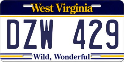 WV license plate DZW429