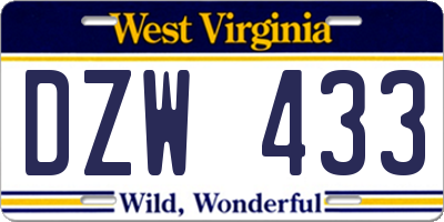 WV license plate DZW433