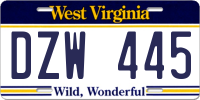 WV license plate DZW445