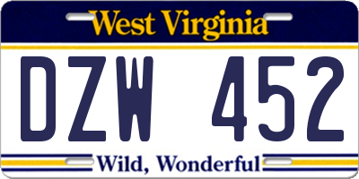 WV license plate DZW452