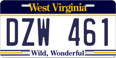WV license plate DZW461