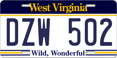 WV license plate DZW502