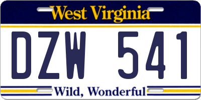 WV license plate DZW541