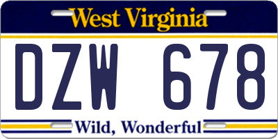WV license plate DZW678
