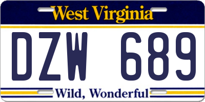 WV license plate DZW689