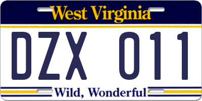 WV license plate DZX011