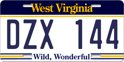 WV license plate DZX144