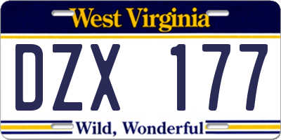 WV license plate DZX177