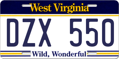 WV license plate DZX550