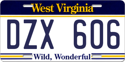 WV license plate DZX606