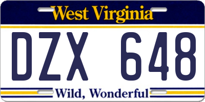 WV license plate DZX648