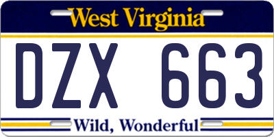 WV license plate DZX663