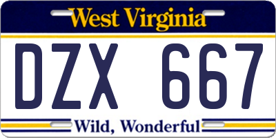 WV license plate DZX667