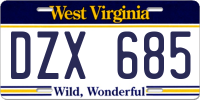 WV license plate DZX685