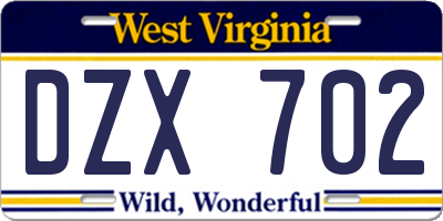 WV license plate DZX702