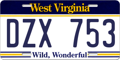 WV license plate DZX753