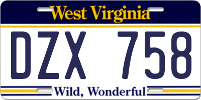 WV license plate DZX758
