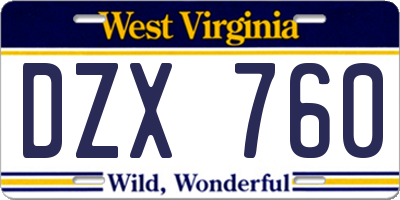 WV license plate DZX760