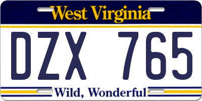 WV license plate DZX765