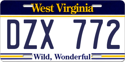 WV license plate DZX772