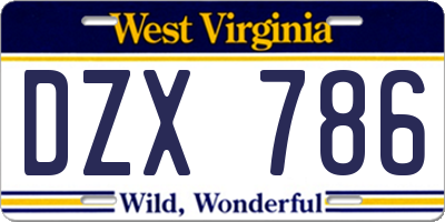 WV license plate DZX786