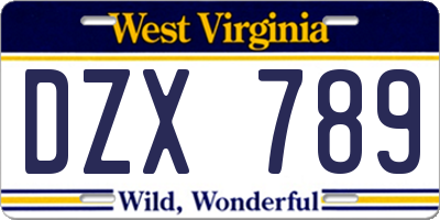 WV license plate DZX789