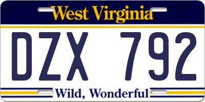 WV license plate DZX792
