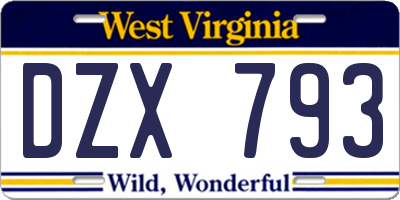 WV license plate DZX793
