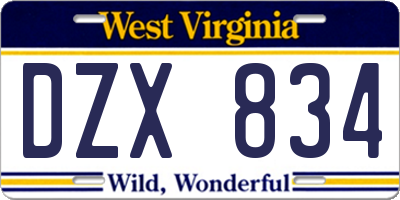 WV license plate DZX834
