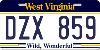 WV license plate DZX859