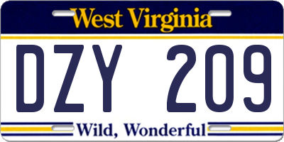 WV license plate DZY209