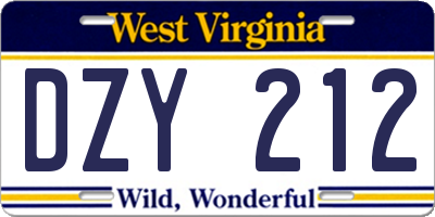 WV license plate DZY212
