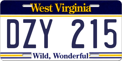 WV license plate DZY215