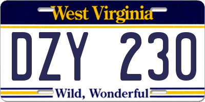 WV license plate DZY230