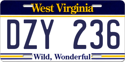 WV license plate DZY236
