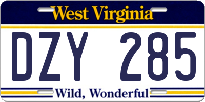 WV license plate DZY285