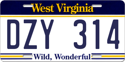 WV license plate DZY314