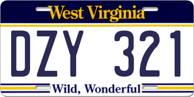 WV license plate DZY321