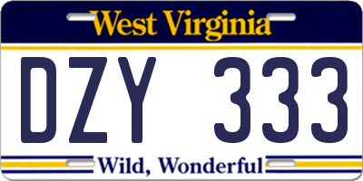 WV license plate DZY333