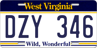 WV license plate DZY346