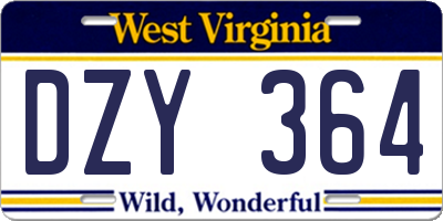 WV license plate DZY364