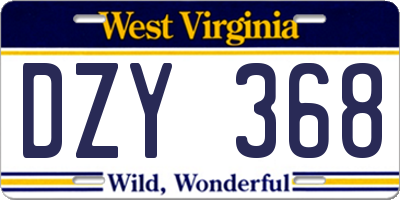 WV license plate DZY368