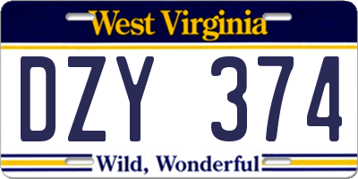 WV license plate DZY374