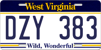 WV license plate DZY383