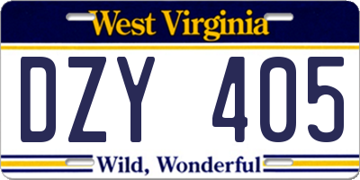 WV license plate DZY405