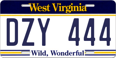 WV license plate DZY444