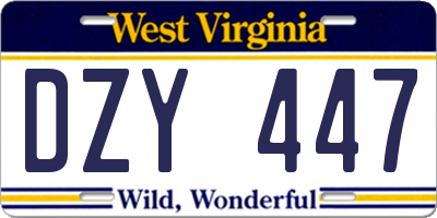 WV license plate DZY447