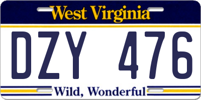 WV license plate DZY476