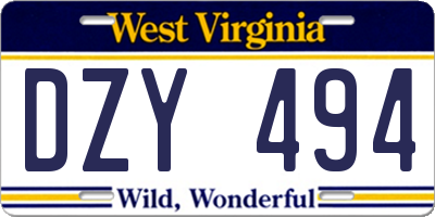 WV license plate DZY494